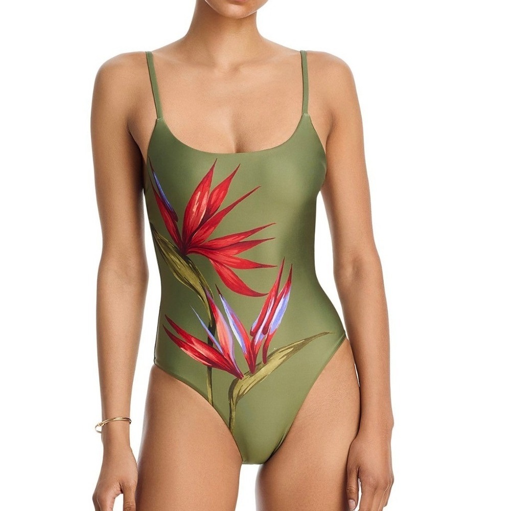 Farm Rio Strilitzia One Piece Swimsuit Dark Green Floral Bird of Paradise
